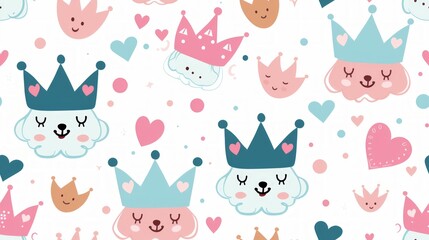 cute cartoon girly crown seamless pattern