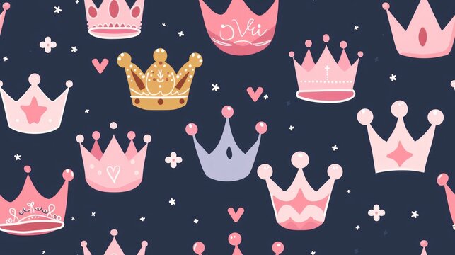 cute cartoon girly crown seamless pattern