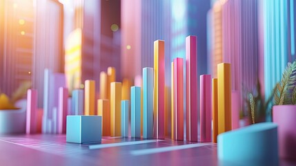 Abstract Cityscape with Colorful Bars and Buildings