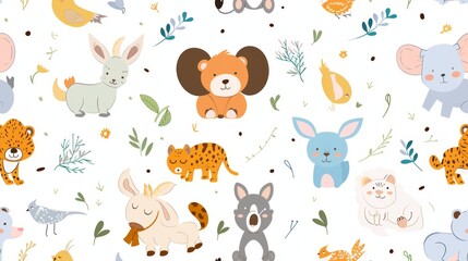 Fototapeta premium cute pattern of soft cartoon baby animals, used for a pattern on a babies hat