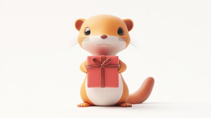 Fototapeta premium Cute 3D Otter Holding a Gift