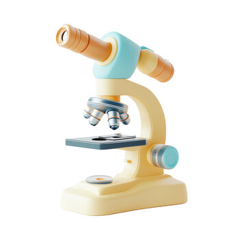 3D cartoon of A microscope used by a biologist. on transparent background