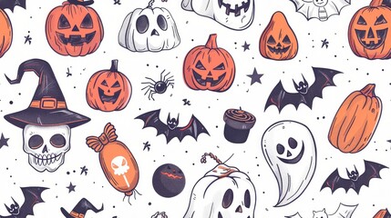 cute seamless pattern featuring halloween themed items