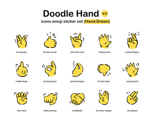 Doodle Hand icons emoji sticker set