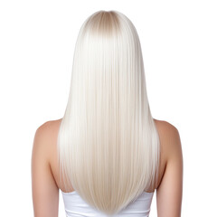 Obraz premium Back view of a woman with long, straight, platinum blonde hair. Focus on hair texture and style