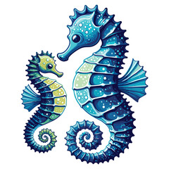 Fototapeta premium Mother and child seahorse vector illustration