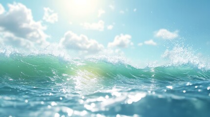 Sunlit Ocean Waves with Sparkling Water