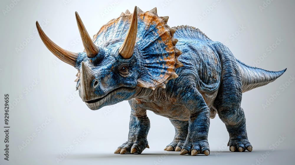 Sticker Blue and Orange Triceratops Dinosaur