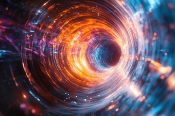 An abstract representation of a swirling vortex, combining vibrant colors and dynamic light effects to illustrate energy and motion.