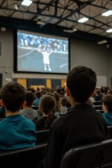Fototapeta premium A school assembly featuring a sports highlight reel, with students watching footage of recent games and achievements
