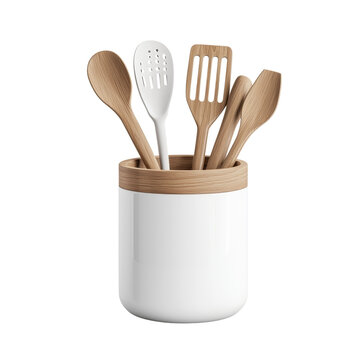Stylish kitchen utensil holder with wooden cooking tools, modern design for home cooking and culinary use