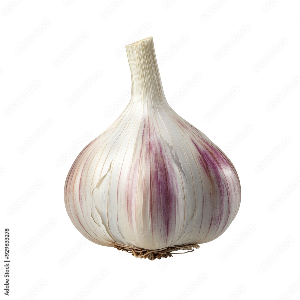 Wall mural Fresh garlic bulb with purple skin on a transparent background, showcasing its natural texture and shape