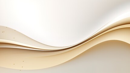 Abstract white background with flowing beige curves and gold dots.