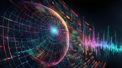 A colorful sphere with a bright light inside of it