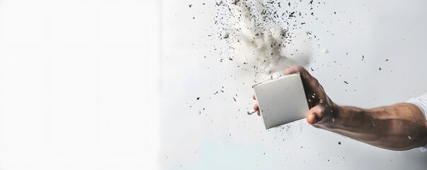 A Hand Crushing a Cigarette with White Dust Exploding