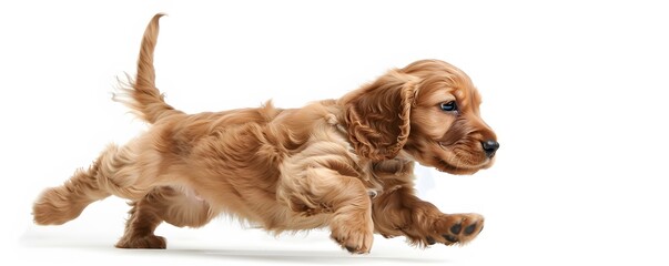 A Golden Cocker Spaniel Puppy Running With Its Tongue Out