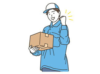 ガッツポーズをする配送ドライバーの女性