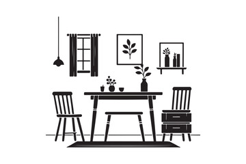 A table and chair silhouette vector art illustration