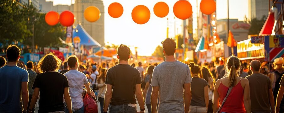 A carnival with upbeat music and excited visitors, the festive tunes enhancing the celebratory mood