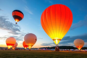 Obraz premium Balloons glowing with LED lights at a nighttime festival, illuminating the celebratory atmosphere