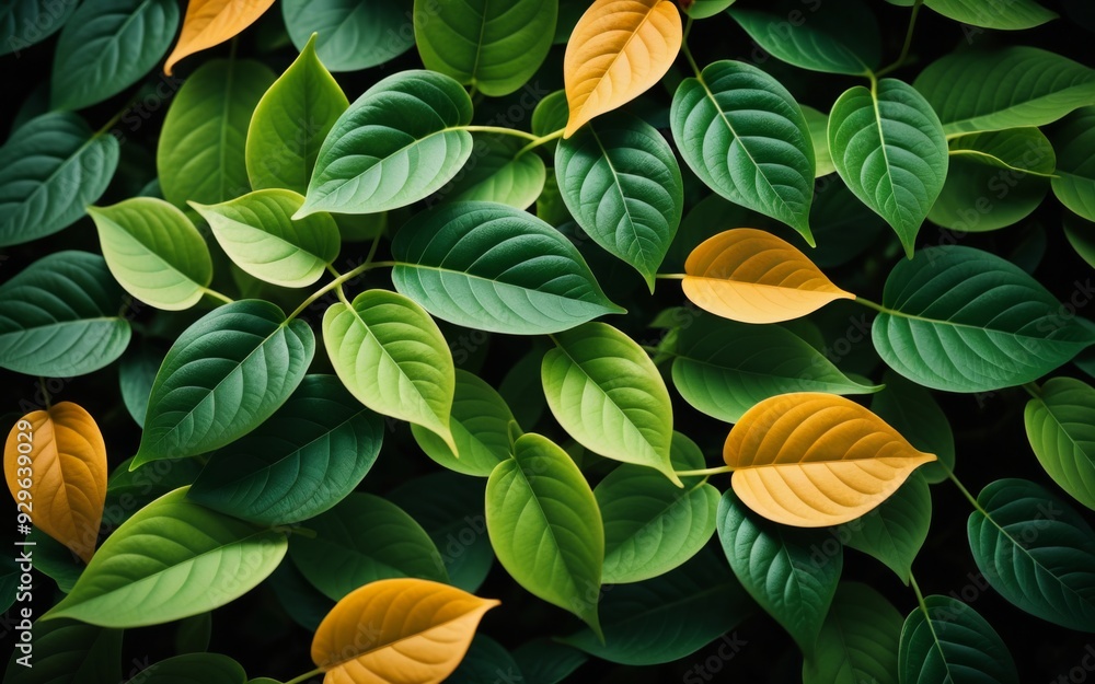 Poster close-up of assorted green leaves with unique shapes and sizes i