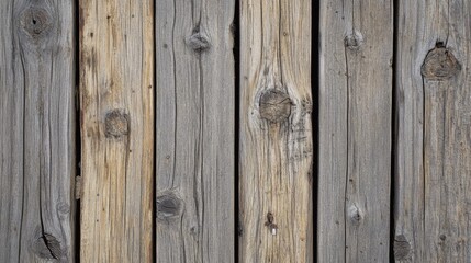 Naklejka premium Weathered wooden pier with visible knots and cracks, ideal for a rustic and nautical backdrop.
