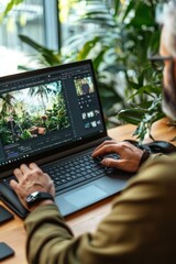 A social media content creator editing videos with editing software and adding effects for a compelling post