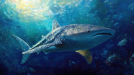 Fototapeta premium Whale shark gliding peacefully through the ocean, representing the gentle giants of the marine world.