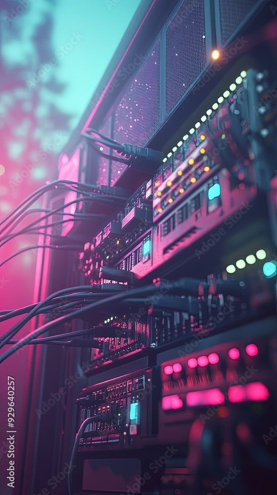 Aufkleber it network upgrade, with new hardware being installed, in a data center, soft task lighting