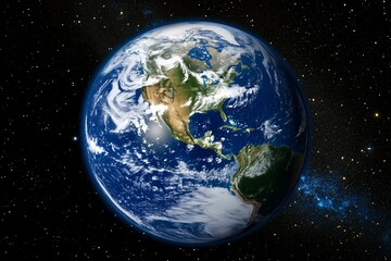 Obraz premium A view of Earth from space, showcasing landmasses, oceans, and atmospheric clouds.