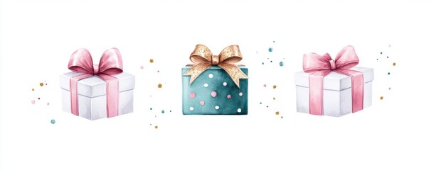 A collection of gift boxes wrapped in festive paper and adorned with elegant bows