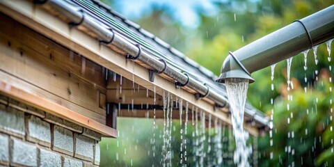 Close-up of rain spout on house, channeling water away from the roof, rain spout, downspout, house, gutter, water