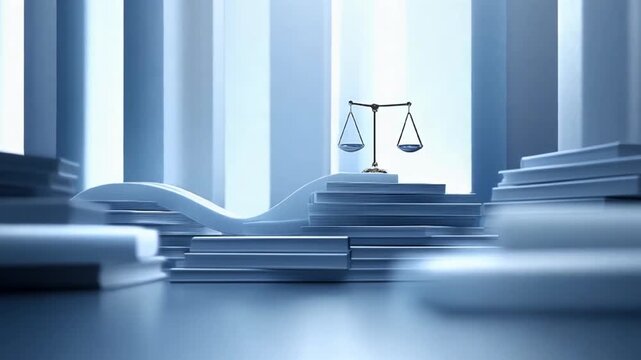  Scales of Justice, a Classic Symbol of Law and Fairness on an Abstract Background - Majestic Scales of Justice: Concept of Legal Digital Deposition Strategies, Equity, and Balanced Decision-Making