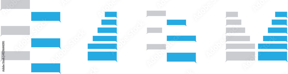 Poster set of chatting sms with blue message bubbles. text messaging. smartphone, mobile phone template rea