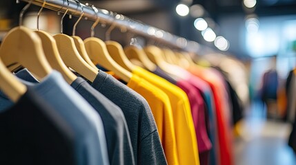 Obraz premium Retail display with clothes hangers, capturing the essence of fashion shopping in a store.