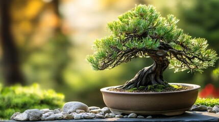Bonsai Tree in a Garden Setting.