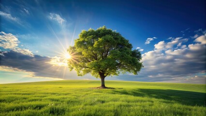 Obraz premium Tree island standing out on a sunny meadow, nature, landscape, trees, island, sunny, meadow, green, peaceful, unique