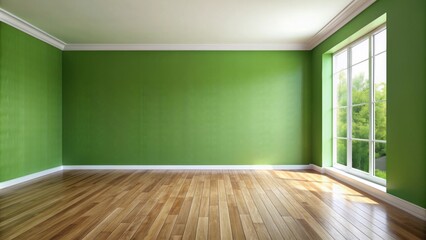 Empty room with green wall and wooden floor, empty, room, green, wall, wooden, floor, interior, design, minimalist