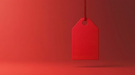 A vibrant red tag hanging against a matching background, perfect for branding or sale promotions.