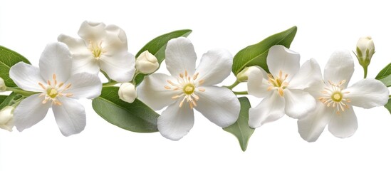 Obraz premium Delicate White Blossoms and Lush Green Leaves