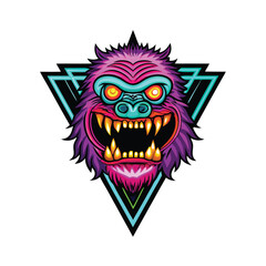 A neon monster with bright glowing features, in a neon triangle.