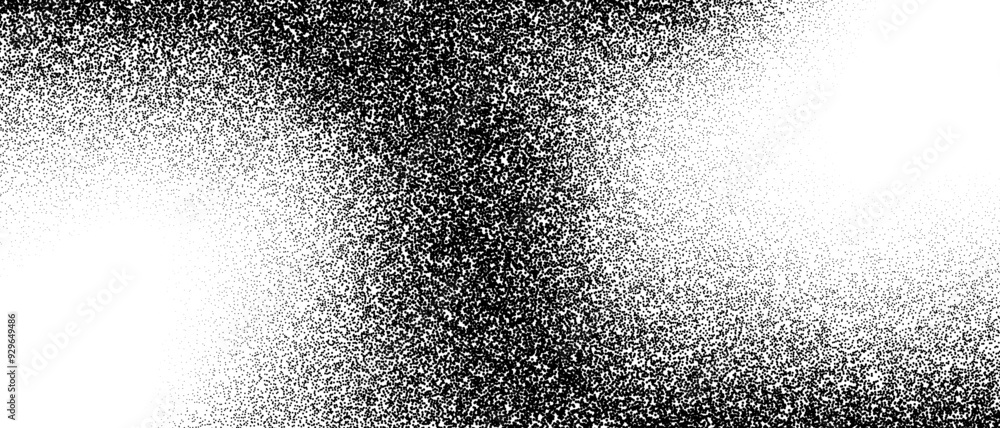 Poster black and white stippled gradient texture. grunge dotted noise background. gritty splattered sand ha