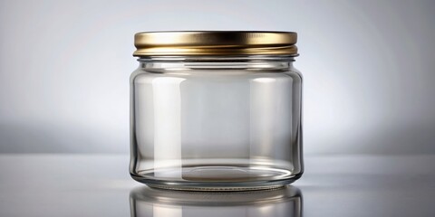 Glass jar with a metallic lid, close up on a background, glass, jar, close up, isolated,background, container, storage, reflection