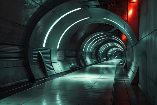 Sci-fi inspired tunnel with advanced lighting and modern background