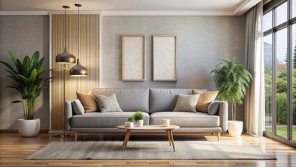 Fototapeta premium Modern living room with a stylish sofa, modern, living room, sofa, contemporary, interior design, luxury, comfortable