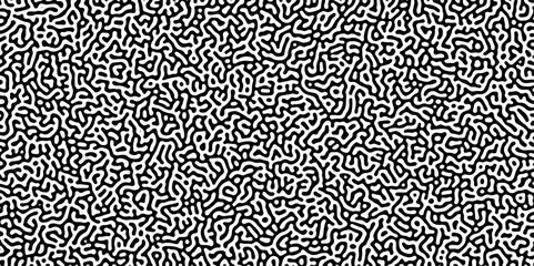 Turing reaction diffusion monochrome seamless pattern with chaotic motion. Linear design with biological shapes. Organic lines in Memphis. abstract truing organic wallpaper background.	