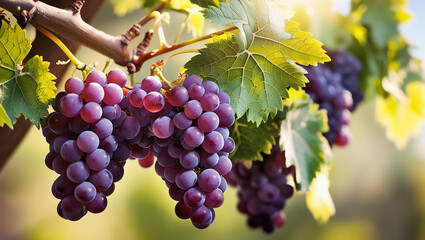Fototapeta premium image of fresh grapes, on green leaves stock