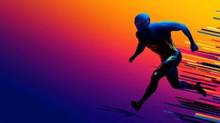 Naklejka premium Dynamic illustration of a runner in motion, showcasing energy and speed against a vibrant gradient background.