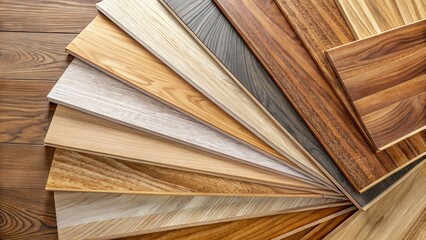 Naklejka premium Array of natural-colored laminate and parquet floor samples on oak wood, flooring, samples, laminate, parquet