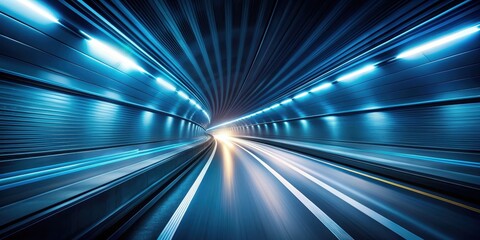 Futuristic light trail speeding through dark tunnel, symbolizing technology and modern transport, speed, technology